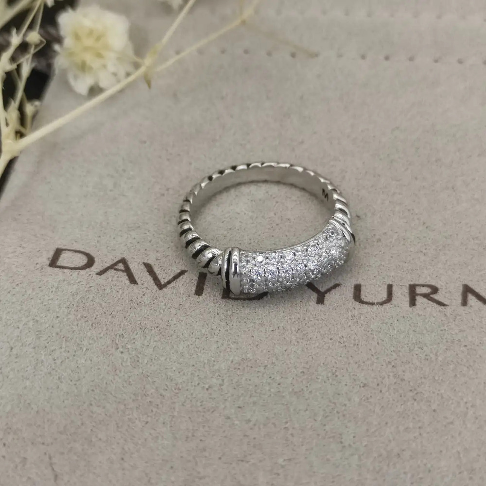 David Yurman button ring with full white diamond